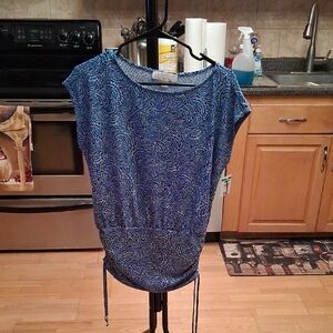 MICHAEL Michael Kors Blue Patterned Blouse Ruched Sides